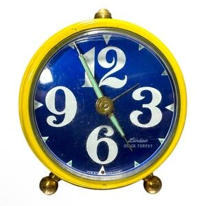 Vintage LINDEN Germany Blue Velvet Mechanical Travel Alarm Clock Working Rare